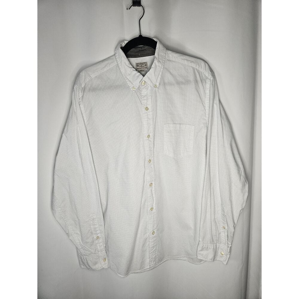 Vintage J Crew Shirt Men's Large White Navy Polka Dots Long Sleeve Button Up